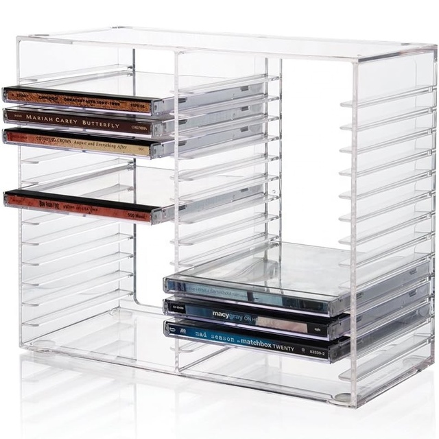 Stackable Clear Acrylic CD Organizer With Rubber Feet Rectangular Jewel Cases Holder Perfect for Theater Room Holds up to 30 CDs
