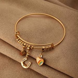 Tùy Chỉnh Cá Nhân Mạ Vàng Có Thể Tháo Rời Mặt Dây Đầy Màu Sắc Charms Thép Không Gỉ Trang Sức Cho Phụ Nữ Bangle Vòng Đeo Tay - Product Image 1