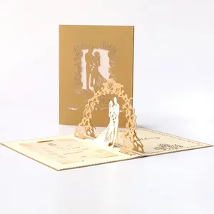 사용자 정의 레이저 컷 3d 수제 팝업 결혼식 초대장 카드 이슬람 결혼식 초대 카드