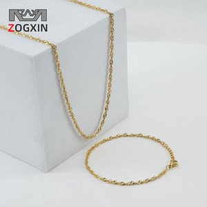 Gold Water Wave Chain Necklace 455cm Geometric Design Leisure Gift Jewelry - Product Image 2