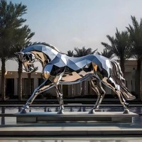 Sculpture de cheval personnalisée en acier inoxydable, finition cuivre coulé effet bronze, surface miroir, abstraite, grande taille, en métal