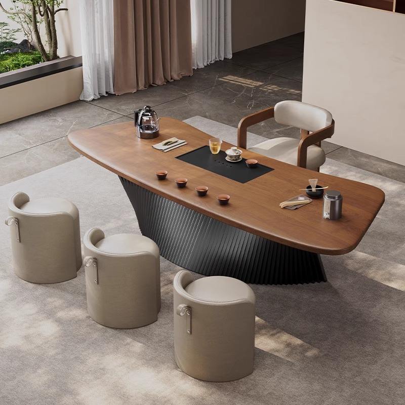 2.2 m big leaf pine tea table mountain chair backrest stool * 3