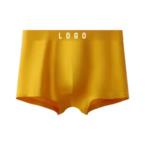 Lateks erkek iç çamaşırı sandıklar erkek boxer eşcinsel sarı renk düz özel baskı logosu boksörler erkek külot şort
