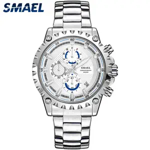 SMAEL-reloj analógico de cuarzo para hombre, resistente al agua, correa de acero inoxidable 9105, reloj de pulsera