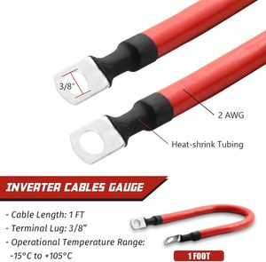 2 AWG 2 게이지 레드 + 블랙 순수 구리 배터리 케이블 - Product Image 5