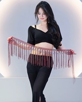 Chaîne de taille pour danse orientale, avec pampilles en cristal d'eau et paillettes métalliques, accessoire de performance, foulard de taille