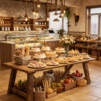 Usine personnalisé en bois massif café vitrine LED pour point de vente de luxe design d'intérieur
