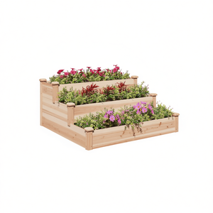 Jardinière surélevée en bois de sapin massif naturel 47,2x47,2x22,0 pouces, design rustique carré pour fleurs et plantes vertes - Product Image 1