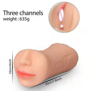 Copa Masturbadora Profunda para Hombre, de Silicona Suave Color Trigo, con 3 Canales Orales y Anales, Juguetes Sexuales para Hombres - Product Image 3