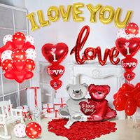Kit Arche Guirlande de Ballons Cœur Rouge « I Love You » avec Pétales de Rose pour Décorations de la Saint-Valentin
