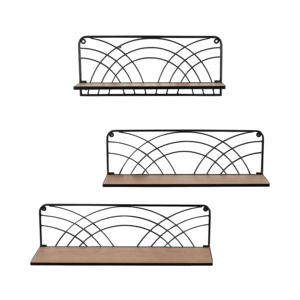 Étagères murales arquées en bois et métal pour rangement suspendu, décoration intérieure, entrée - Product Image 1