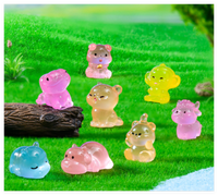 Mini Figurines lumineux 3D chien singe ours vache hippopotame Miniature brillant dessin animé résine artisanat poupée jouet jardinage aménagement paysager décor