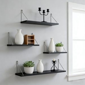<b>Wall</b> <b>Mounted</b> <b>Shelf</b> Black Floating Rectangle Stainless Steel For Living Room Storage Display <b>Shelves</b> - Product Image 1