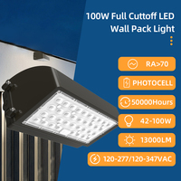 Lampe murale LED Photocell SMD3030 à coupure totale en aluminium moulé sous pression 42W/60W/80W/100W pour extérieur, montage mural, jardin, IP65, 5760LM
