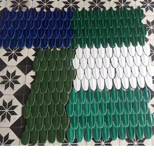 Nouveauté carrelage mural en mosaïque en céramique fait à la main plume vert <span class=keywords><strong>foncé</strong></span> bleu bar carreaux muraux de fond décoratifs pour table - Product Image 4