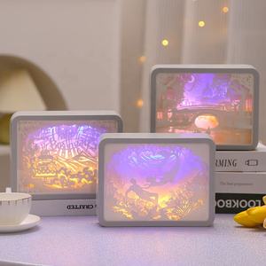 Romantique clair <span class=keywords><strong>de</strong></span> lune amant 3D papier Sculpture veilleuse décoration <span class=keywords><strong>de</strong></span> la maison cadeau pour chambre visualisation créative carré <span class=keywords><strong>nuit</strong></span> Led - Product Image 4