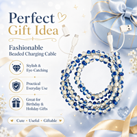 Câble de charge FASHLINK en perles de verre bleu océan, 4-en-1 USB Type C, multi-connecteur, accessoire de mode côtier