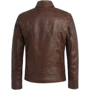 Veste en cuir vintage pour homme, style motard classique, col rabattu, vêtement d'automne haut de gamme - Product Image 2