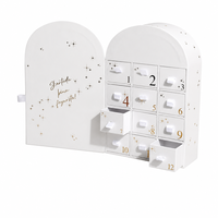 Boîte de calendrier de l'Avent avec 12 tiroirs, boîte cadeau en papier blanc, impression étoile dorée, boîte de calendrier de compte à rebours vide, logo personnalisé