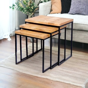 Home Decor Furniture <b>Set</b> of 3 Wooden and Metal <b>Table</b> Home Hotel Furniture Nesting <b>side</b> <b>table</b> - Product Image 6