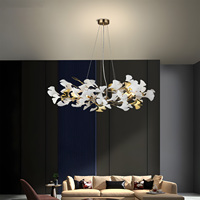 Lustre moderne au design floral en céramique dorée et blanche pour salon, chambre à coucher, gazebo, salle à manger, lustre en laiton