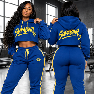 Women's <b>Plus</b> <b>Size</b> Cropped Hooded Tracksuit <b>Set</b> Breathable Fleece Hoodie Jogger Pants Printed Sportswear for Outfit Autumn - Product Image 2