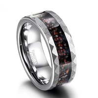 Bijoux pour homme tendance, anneaux en carbure de tungstène avec incrustation de scories métalliques en forme d'os de dinosaure martelé de 8 mm, cadeau de mariage ou de fiançailles pour homme