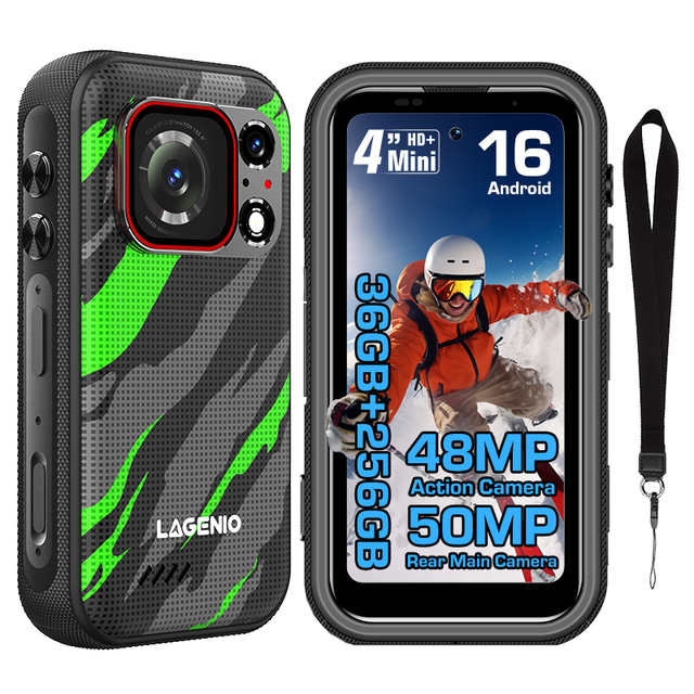 New Design LAGENIO Eagle Pro 5G 4" Rugged Smartphone 36+256GB 120Hz Octa Core 50MP 4K HD 3700mAh 33W NFC Android IP68 CDMA GSM