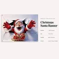 Spanduk Natal Santa 100D Polyester 150x90cm 3D Kereta Salju Hadiah Dinding Retak Grommet Logam Dekorasi Dalam & Luar Ruangan