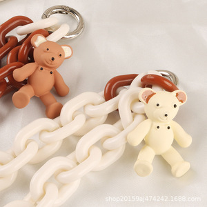 พวงกุญแจรถรูปหมีนั่งน่ารักใหม่ห่วงโซ่เปิดสีผสมกาแฟสีขาวสามารถถอดออกได้อย่างอิสระ - Product Image 2