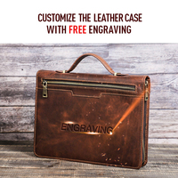 Sac de bureau en cuir marron avec poignée et fermeture éclair pour hommes, idéal pour le travail, les voyages et les documents A4