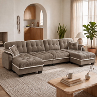 Ensemble de canapés en chenille à cadre en bois en U, 4 pièces, avec coussins capitonnés en éponge, design ergonomique, assise profonde, pour salon et bureau