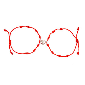 Pulseras de Pareja con <span class=keywords><strong>Hilo</strong></span> <span class=keywords><strong>Rojo</strong></span> y Cordón Negro, Promesa de Amor, Ajustables, con Imán, Corazón, <span class=keywords><strong>7</strong></span> <span class=keywords><strong>Nudos</strong></span>, Amuleto de la Suerte - Product Image 5