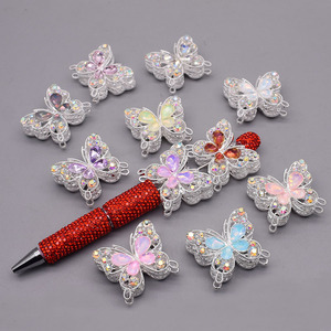Cuentas de mariposa de diamantes de imitación rosa y púrpura de aleación de Metal con purpurina creativa 1 unids/bolsa accesorios de pluma de cuentas DIY fabricación de joyas tapas de cuentas - Product Image 2