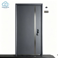 Porte d'entrée moderne antivol en acier courbé, noir et marron contrastés, à panneau unique, pour appartement, villa, maison, hôtel