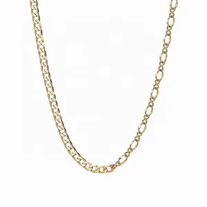 Gold Plated 925 Sterling Silver Chain Jewelry Curb And Figaro Mixed Chain Necklace