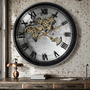 Reloj de pared de Metal mecánico de diseño rústico Retro de 24 pulgadas, pantalla de aguja con pilas de una sola cara, engranajes giratorios para el hogar - Product Image 5