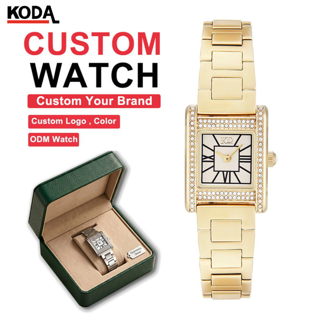 Wholesale OEM Women's Watch Square Gold Tone Crystal Bezel Roman Numeral Women Watches Luxury Stainless Steel Bracelet Quartz