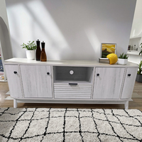 Meuble TV, centre de divertissement avec 2 portes et 1 tiroir, console multimédia en bois massif, meuble TV, salon, chambre à coucher