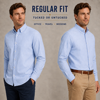 Chemise Oxford 100% coton pour homme, rayée, boutonnée, manches longues, style business décontracté, sans poche, en stock, vente en gros OEM