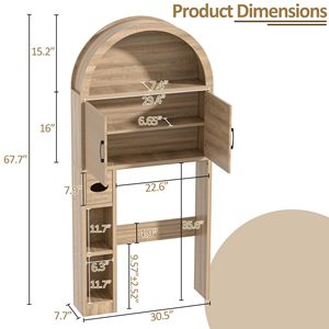 Armoire de rangement pour toilettes en bois de style farmhouse SENYU avec dessus arqué et étagères latérales pour l'organisation de la salle de bain - Product Image 2