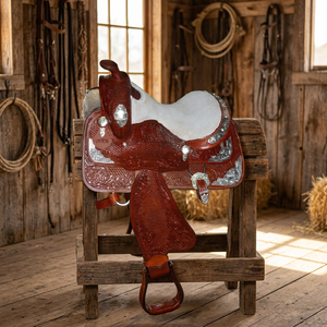 Selle Western en cuir véritable RES-19 marron de qualité supérieure avec logo personnalisé, design lisse, siège rigide pour la compétition et la pratique du ranching - Product Image 2