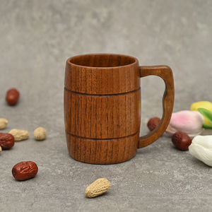 Tasse à thé en bois de jujube naturel fait main, tasse à café, chopes à bière en bois pour boire du thé, du café, du vin, de la bière, tasse en bois avec poignée - Product Image 1