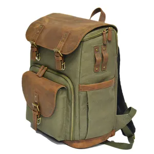 New Design Leather Backpack For Men Custom Camera Bag Multi-function Canvas Camera Backpack