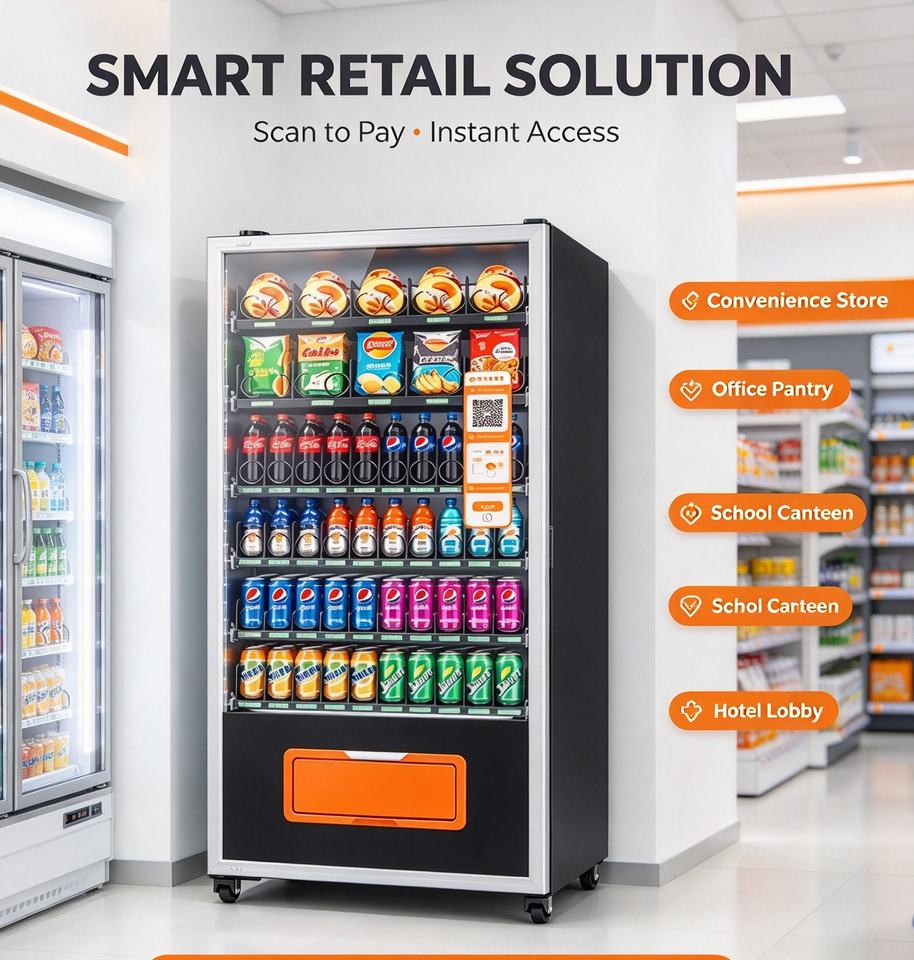 QR Code Vending Machine, 24 Hours Unmanned Snack & Beverage Vending ...