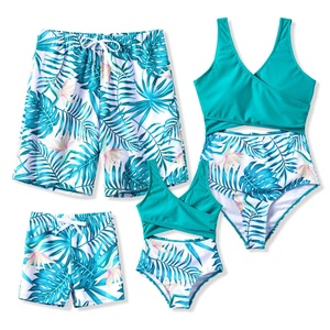 Traje de Baño Familiar de Lujo con Estampado de Hojas Personalizado, Conjunto de 4 Piezas, Bikini de Una Pieza con Tanga, Ropa de Playa para Mujer - Product Image 1