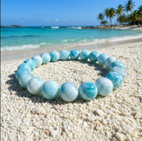 Nouveautés - Perles en pierre de Larimar naturelle polie à la main de haute qualité 9 mm - Bracelet en cristal artisanal en Larimar pour cadeaux de bijoux