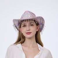 Chapeau de cowboy bohème occidental en gros, imprimé serpent violet, fleurs, perles, strass, franges, pour festival de musique, chapeaux de fête personnalisés pour femmes