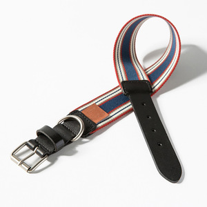 Collar para perro hecho a medida, correa para mascotas con bloques de color en poliéster retro y cuero, collar con correa para exteriores. - Product Image 1