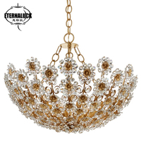 Lustre LED en cristal doré vintage haut de gamme, luminaire suspendu de luxe pour villa et hôtel